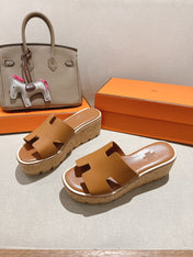 HM 25S HIGH WEDGE SANDALS IN BROWN LAMBSKIN STYLE 6