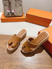 HM 25S HIGH WEDGE SANDALS IN BROWN LAMBSKIN STYLE 6