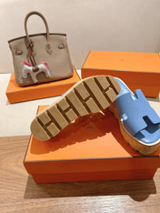 HM 25S HIGH WEDGE SANDALS IN BLUE LAMBSKIN STYLE 3