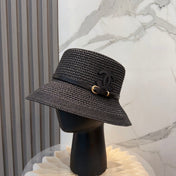 CHANEL 26S FLAT-BRIM STRAW HAT WITH RAISED CC LOGO 338106