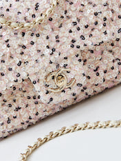 CHANEL 25S FLAP BAG 20 IN LIGHT PINK MIX BLACK SEQUINS