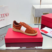 VALENTINO 25S UPVILLAGE SNEAKERS IN WHITE MIX DARK ORANGE SUEDE