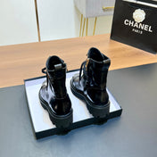 CHANEL 25S HIGH ANKLE BOOTS WITH ZIPPER IN BLACK GLOSSY CALFSKIN GOLD HARDWARE
