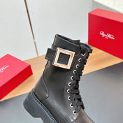 VIV' RANGERS STRASS BUCKLE BOOTS IN BLACK CALFSKIN