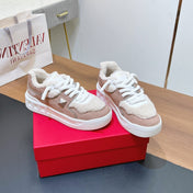 VALENTINO 25S GARAVANI ONE STUD XL PLATFORM SNEAKERS IN LIGHT PINK SUEDE AND CREAM WHITE WOOL