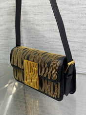 MINI FLAP BAG 18 IN BLACK LAMBSKIN WITH GOLD RHINSTONES