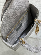 SMALL 24 LADY BAG IN PALE GRAY CANVAS