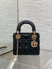 DIOR 25S MINI LADY DIOR BAG 17 IN BLACK CALFSKIN CHARM CRYSTAL EMBELLISHMENTS