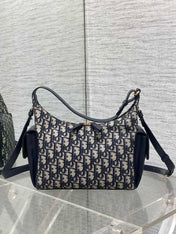DIOR 25S MEDIUM D-DREAM BAG 24 IN BLUE DIOR OBLIQUE JACQUARD AND SMOOTH CALFSKIN