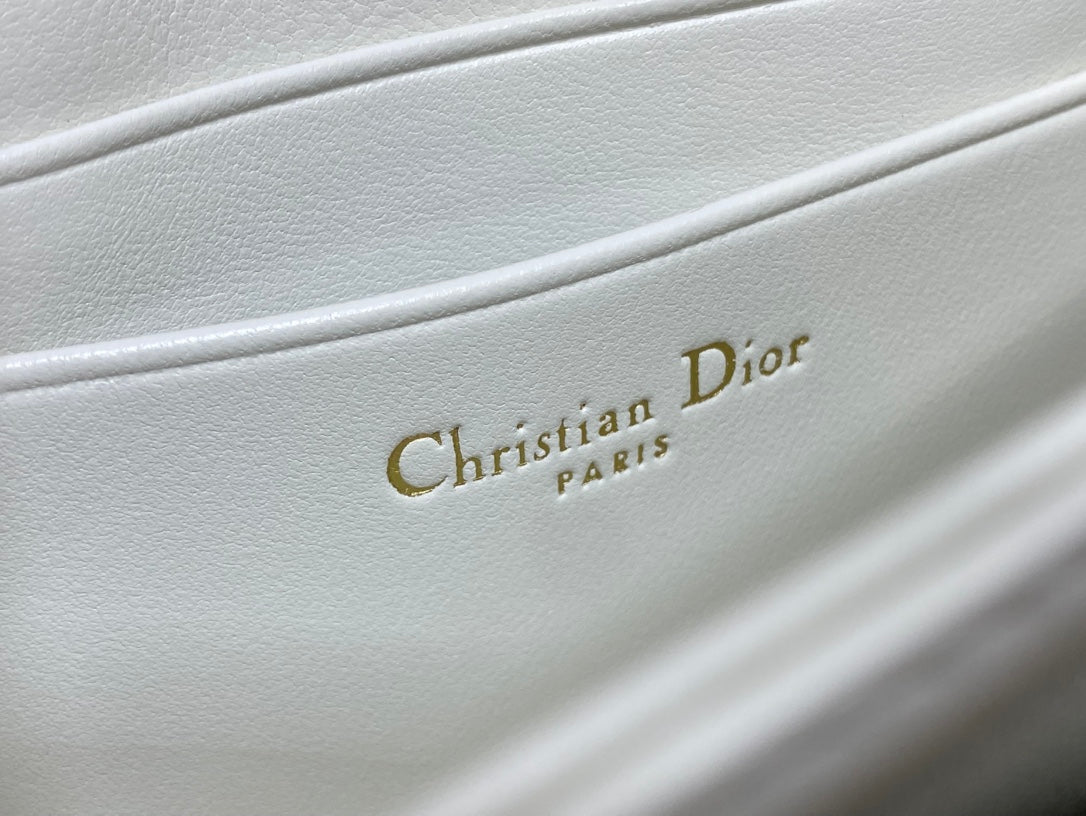 DIOR 25S DIOR TALK PHONE POUCH 21 IN WHITE CANNAGE LAMBSKIN SILVER HARDWARE