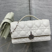 DIOR 25S DIOR TALK PHONE POUCH 21 IN WHITE CANNAGE LAMBSKIN SILVER HARDWRE