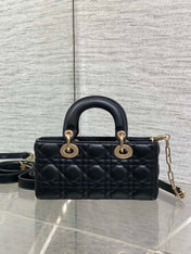 DIOR 25S SMALL LADY D‑JOY BAG 22 IN BLACK CALFSKIN GOLD HARDWARE