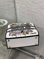 DIOR 25S SMALL LADY D-LITE BAG 24 IN WHITE DIOR FLOWERS CALENDAR ALLOVER EMBROIDERY