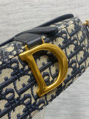 DIOR 25S MEDIUM SOFT SADDLE BAG 25 IN BLUE DIOR OBLIQUE JACQUARD AND SMOOTH CALFSKIN