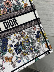 DIOR 25S LUCKY LARGE DIOR BOOK TOTE 42 IN MULTICOLOR DIOR FLOWERS CALENDAR ALLOVER EMBROIDERY