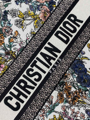DIOR 25S LUCKY LARGE DIOR BOOK TOTE 42 IN MULTICOLOR DIOR FLOWERS CALENDAR ALLOVER EMBROIDERY
