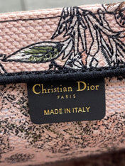 DIOR 25S LUCKY LARGE DIOR BOOK TOTE 42 IN PINK MULTICOLOR DIOR FLOWERS CALENDAR ALLOVER EMBROIDERY
