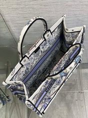 DIOR 25S LARGE BOOK TOTE 42 IN WHITE AND PURPLE DIOR NIGHT OF DREAMS EMBROIDERY