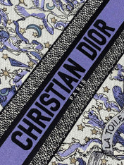 DIOR 25S LARGE BOOK TOTE 42 IN WHITE AND PURPLE DIOR NIGHT OF DREAMS EMBROIDERY