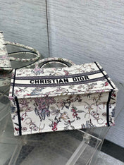 DIOR 25S MEDIUM BOOK TOTE 36 IN BEIGE CANVAS MILLEFIORI EMBROIDERY
