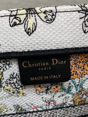 DIOR 25S LUCKY MEDIUM BOOK TOTE 36 IN MULTICOLOR COTTON FLOWERS CALENDAR ALLOVER EMBROIDERY