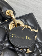 DIOR 25S MICRO LADY D-JOY 19 IN BLACK CALFSKIN GOLD HARDWARE
