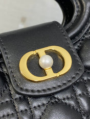 DIOR 25S JOLIE TOP HANDLE MINI BAG 18 IN BLACK CALFSKIN GOLD HARDWARE