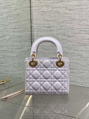 DIOR 25S MINI LADY DIOR BAG 17 IN LILAC CALFSKIN CHARM CRYSTAL EMBELLISHMENTS