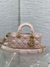 DIOR 25S SMALL LADY D‑JOY BAG 22 IN BABY PINK CALFSKIN GOLD HARDWARE
