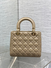 DIOR 25S MEDIUM LADY BAG 24 IN POWDER BEIGE CALFSKIN GOLD HARDWARE