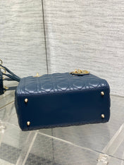DIOR 25S MEDIUM LADY BAG 24 IN DEEP OCEAN BLUE CALFSKIN GOLD HARDWRE
