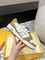 FENDI MATCH LOW-TOPS IN DARK TAN MIX WHITE CALFSKIN