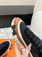 BOUNCING SNEAKER IN BRONZE BROWN CALFSKIN AND BLACK FABRIC