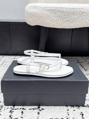 CHANEL 26S THONG SANDALS IN WHITE CALFSKIN WITH GOLD HARDWARE