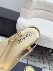 CHANEL 26S THONG SANDALS IN GOLD CALFSKIN WITH GOLD HARDWARE