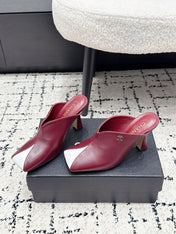 CHANEL 26S SQUARE-TOE HEELED MULES 95 MM IN RED MIX WHITE LAMBSKIN