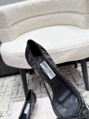 JIMMY CHOO 26S LACE-UP HIGH HEELS 45 MM IN BLACK LACE FABRIC