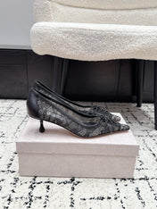 JIMMY CHOO 26S LACE-UP HIGH HEELS 45 MM IN BLACK LACE FABRIC