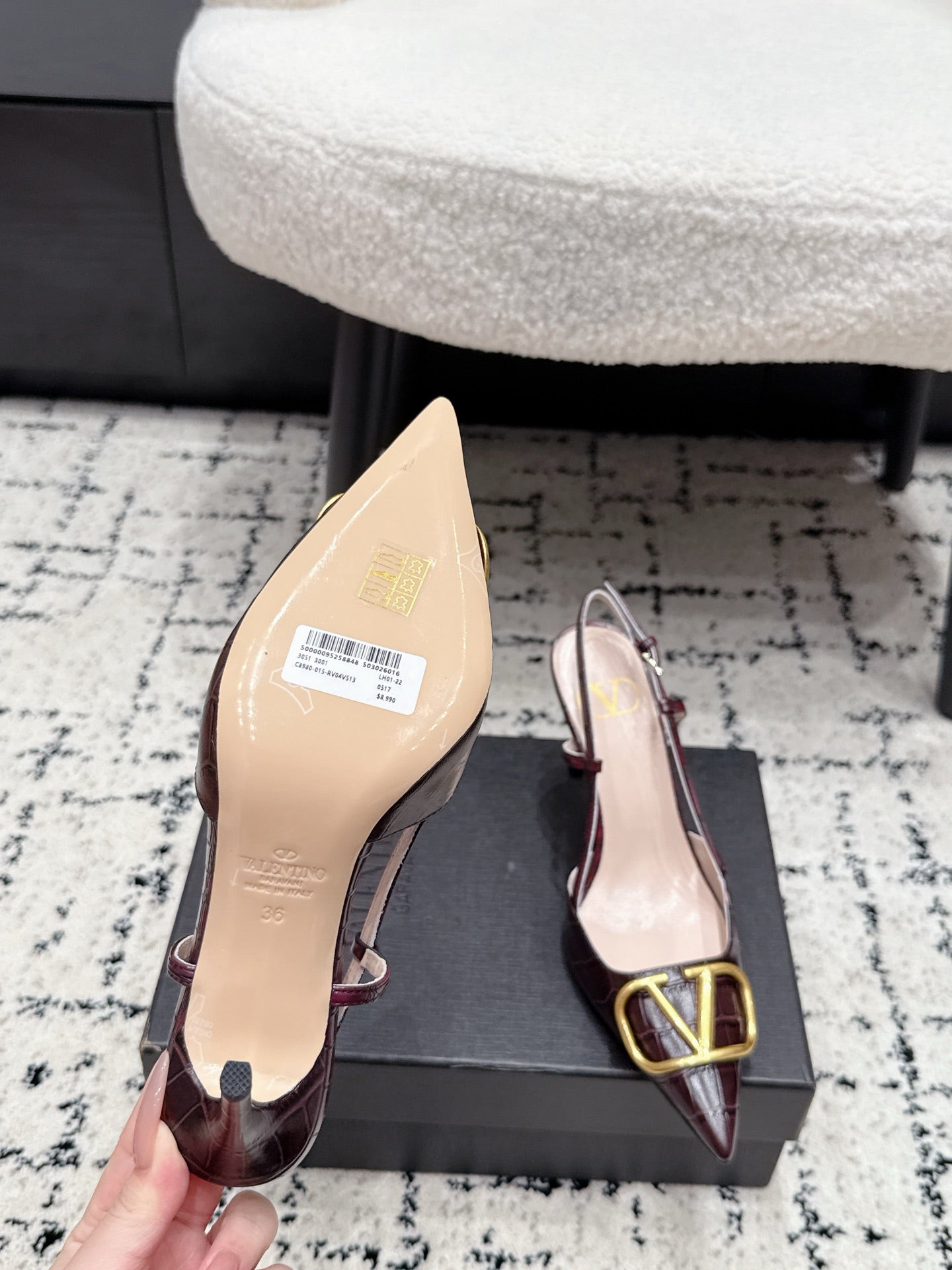 VALENTINO 26S SLINGBACKS 80 MM IN DARK RED CROC EMBOSSED CALFSKIN