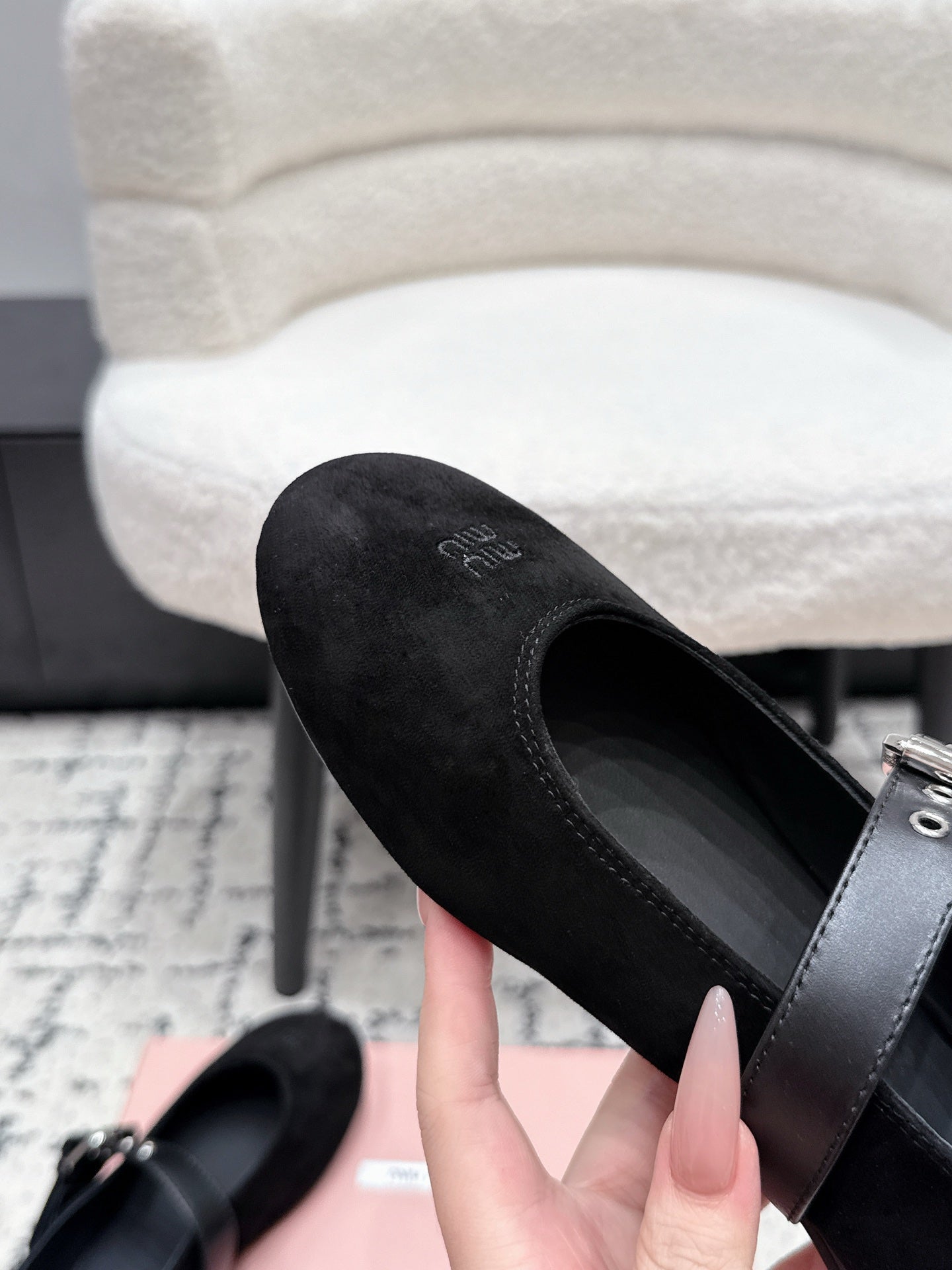 MIUMIU 26S BALLET FLATS IN BLACK SUEDE