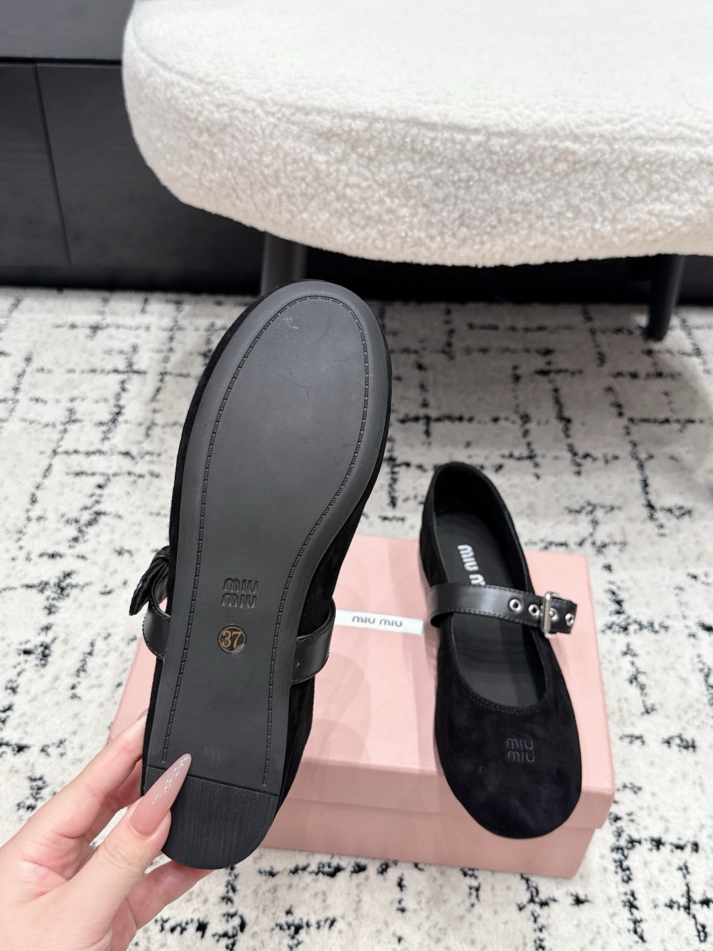 MIUMIU 26S BALLET FLATS IN BLACK SUEDE