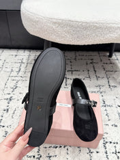 MIUMIU 26S BALLET FLATS IN BLACK SUEDE