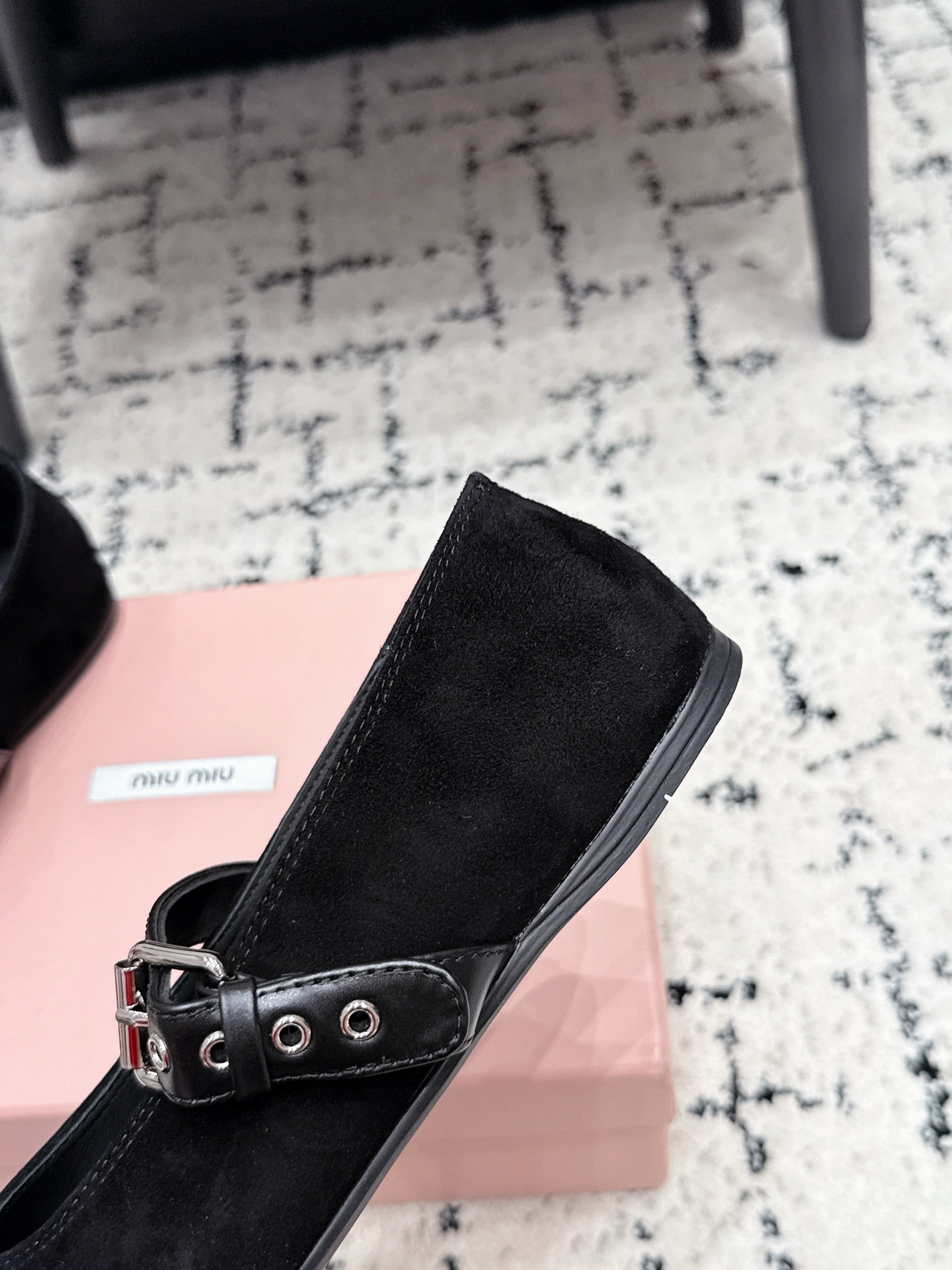 MIUMIU 26S BALLET FLATS IN BLACK SUEDE