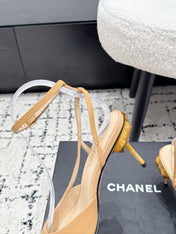 CHANEL 26S HEELED SLINGBACKS 75 MM IN BEIGE MIX BLACK LAMBSKIN