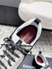CHANEL 26S LACE-UP SNEAKERS IN WHITE AND BLACK SUEDE