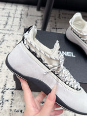 CHANEL 26S LACE-UP SNEAKERS IN WHITE SUEDE