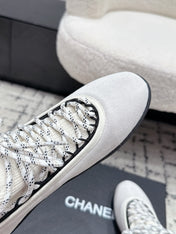 CHANEL 26S LACE-UP SNEAKERS IN WHITE SUEDE