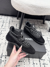 CHANEL 26S LACE-UP SNEAKERS IN BLACK SUEDE