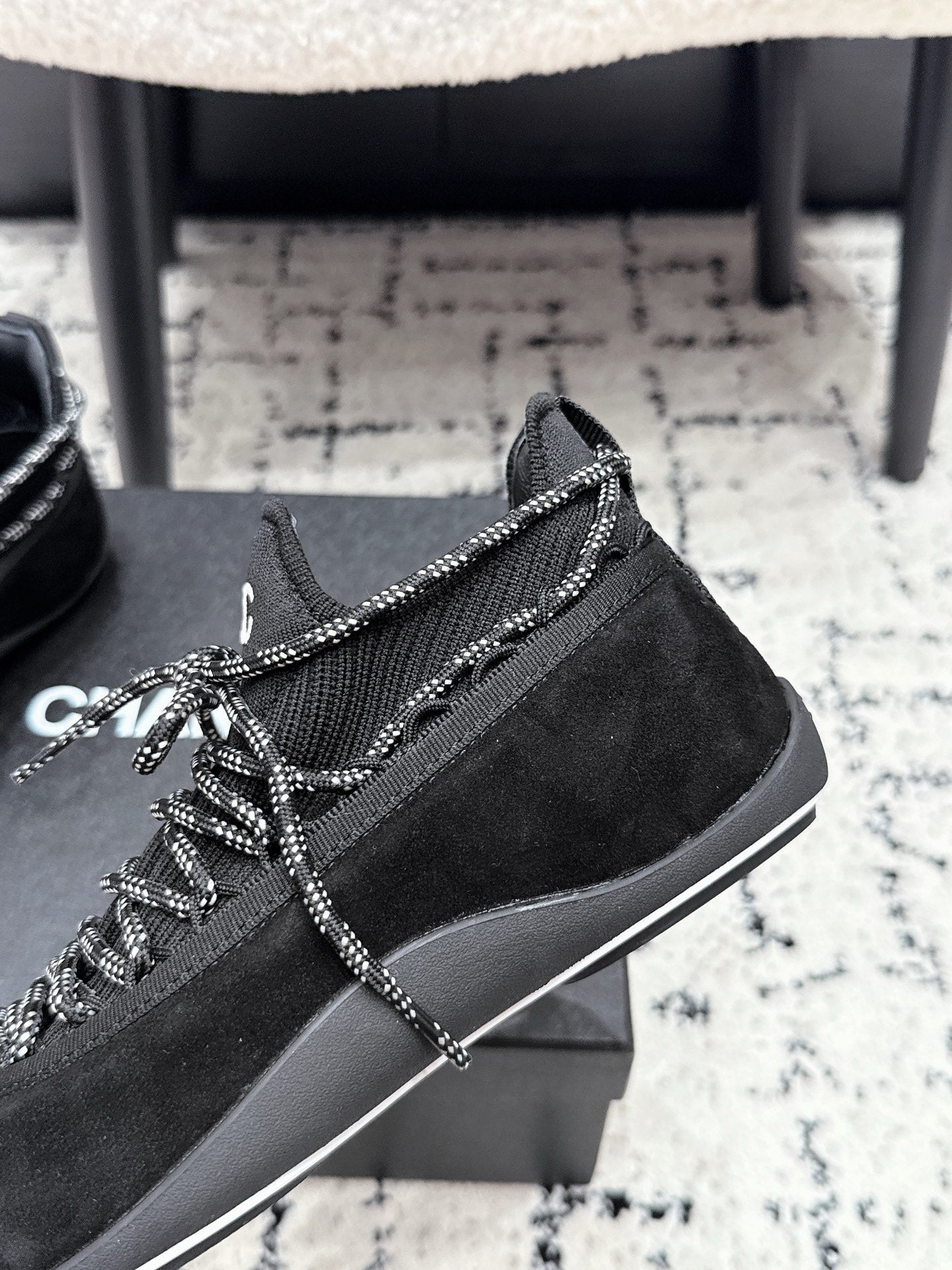 CHANEL 26S LACE-UP SNEAKERS IN BLACK SUEDE