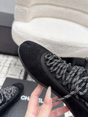 CHANEL 26S LACE-UP SNEAKERS IN BLACK SUEDE